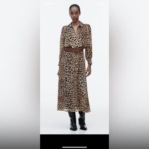 ZARA Belted Animal Print Dress Cheetah